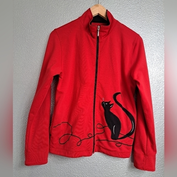 Allison Daley Jackets & Blazers - Allison Daley Red Embroidered Jacket With Black Cat   Size XSP